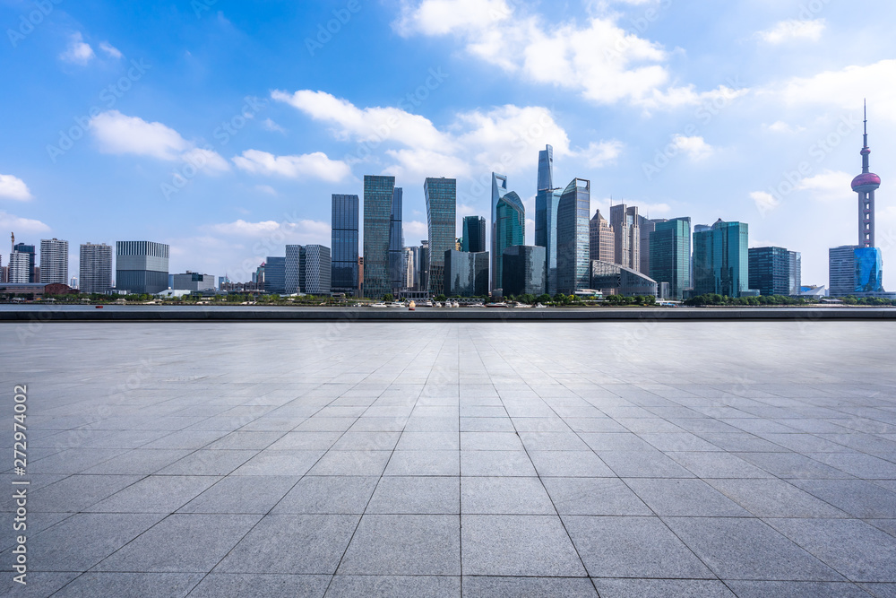 empty square with city skyline