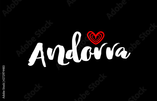 Andorra city on black background with red heart for logo icon design