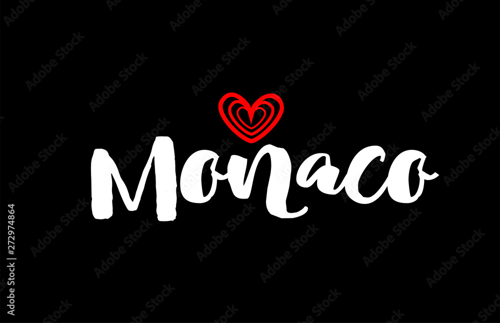 Monaco city on black background with red heart for logo icon design