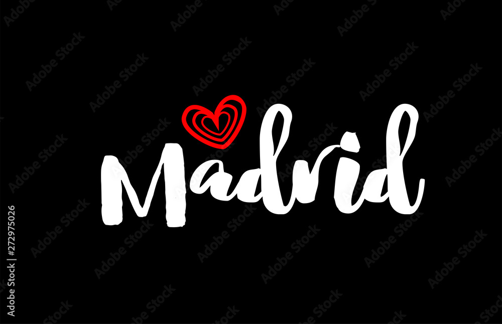 Madrid city on black background with red heart for logo icon design