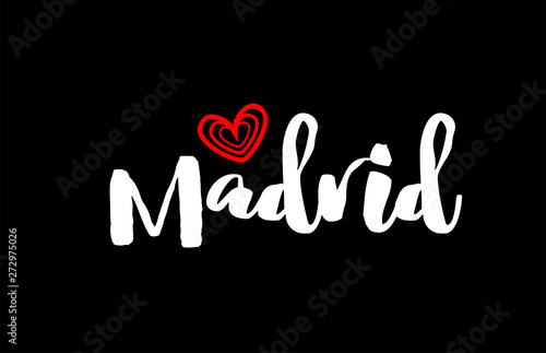 Madrid city on black background with red heart for logo icon design