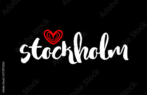 Stockholm city on black background with red heart for logo icon design