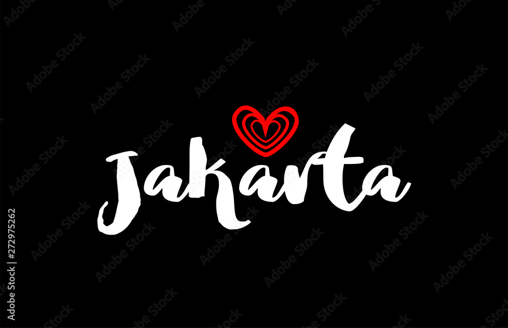 Jakarta city on black background with red heart for logo icon design