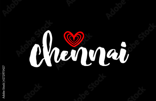 Chennai city on black background with red heart for logo icon design