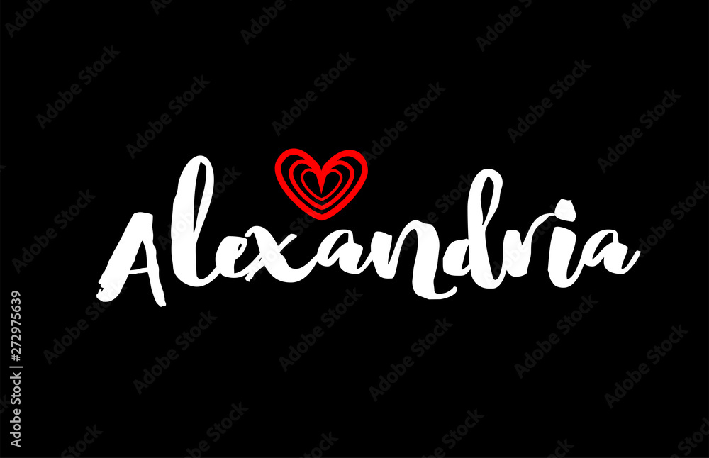 Alexandria city on black background with red heart for logo icon design