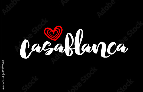 Casablanca city on black background with red heart for logo icon design