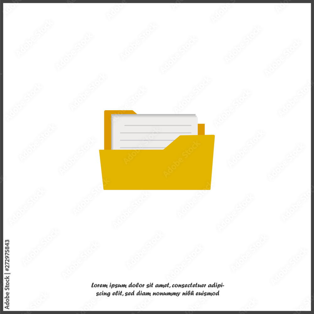 Yellow folder icon with a sheet of paper. Vector folder icon on white isolated background. Layers grouped for easy editing illustration. For your design. Yellow folder icon with a sheet of paper. Vector folder icon on white isolated background. Layers grouped for easy editing illustration. For your design.