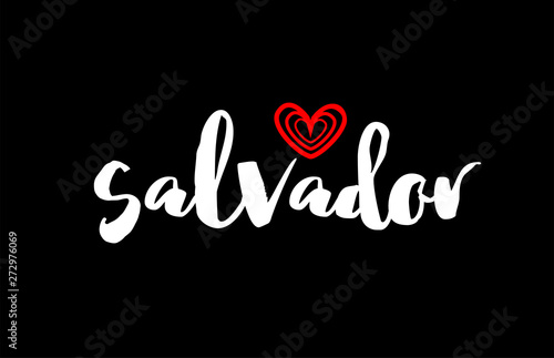 Salvador city on black background with red heart for logo icon design