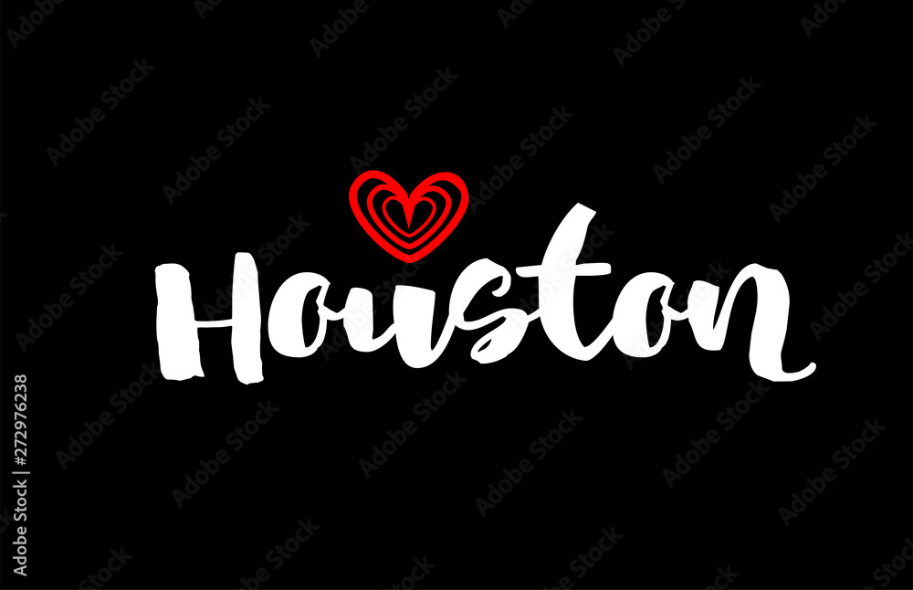 Houston city on black background with red heart for logo icon design