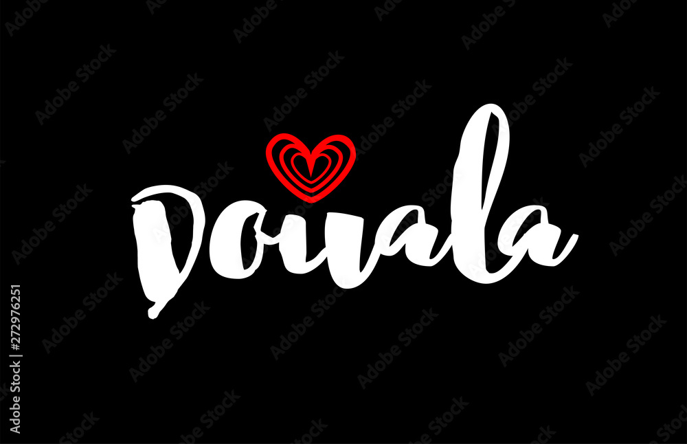 Douala city on black background with red heart for logo icon design