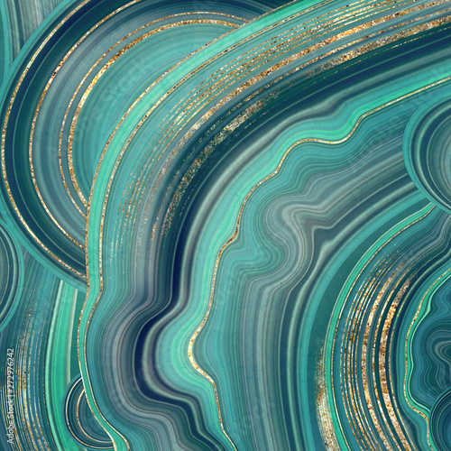 abstract background, fake stone texture, malachite, agate with mint green and gold veins, painted artificial marbled surface, fashion marbling illustration