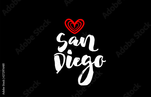san diego city on black background with red heart for logo icon design