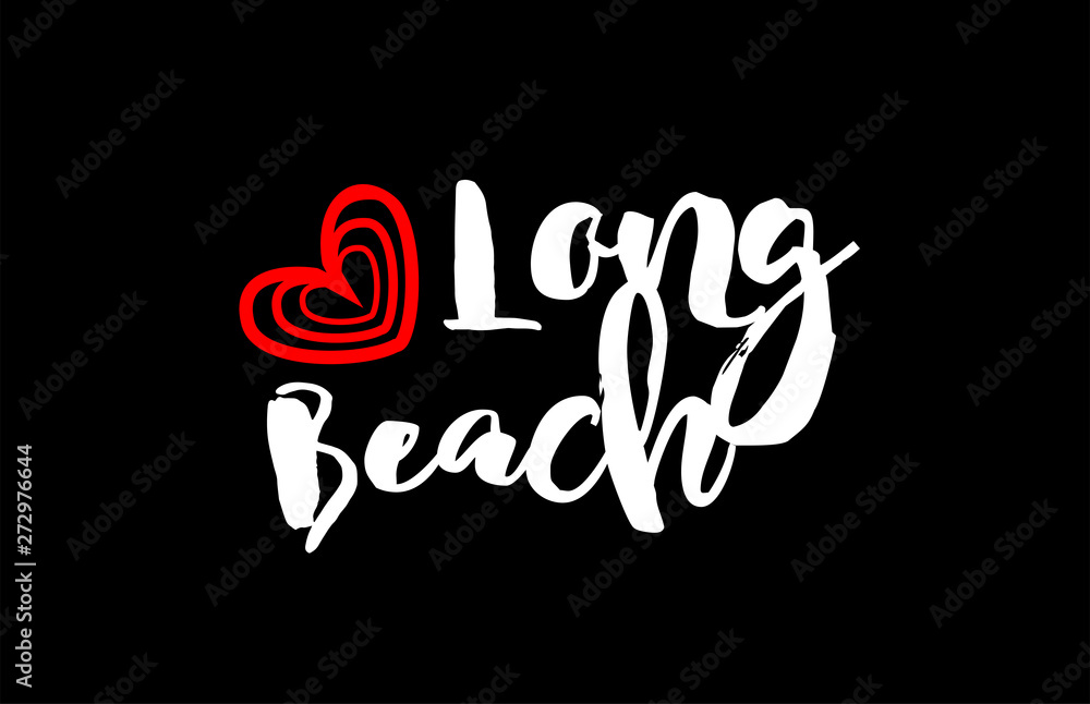 long beach city on black background with red heart for logo icon design