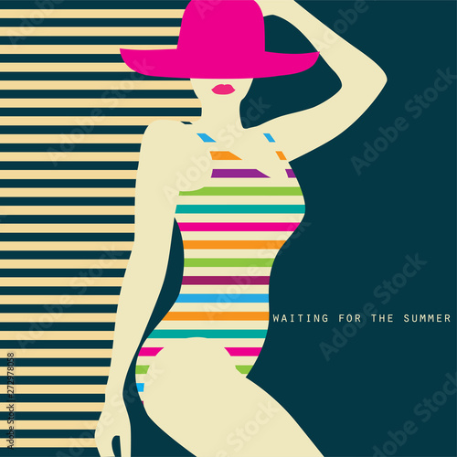 stylized woman in swimsuit waiting for the summer