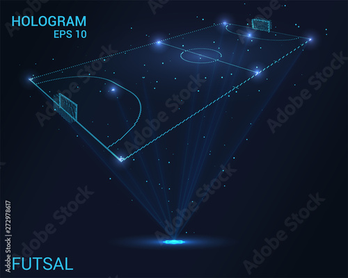 Hologram Futsal. Holographic projection of Futsal. Flickering energy flux of particles. The scientific design of the sport. photo