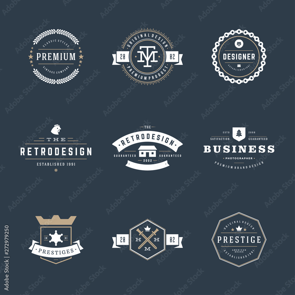 Retro vintage badges and logos set vector design elements