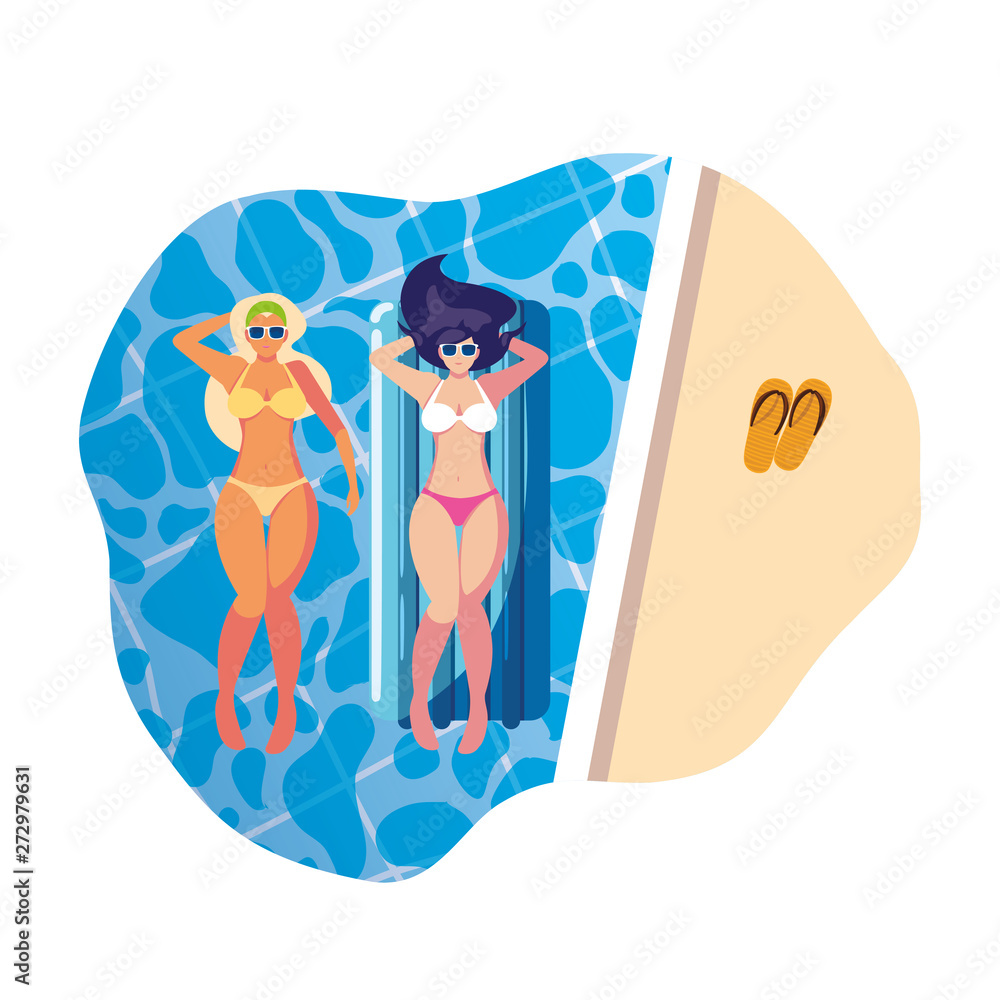 beautiful girls with float mattress floating in pool beautiful girls with float mattress floating in pool