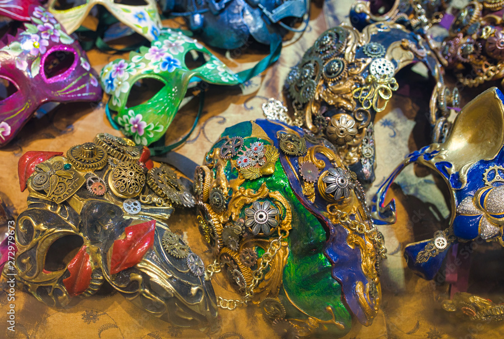 The shop display with lots of traditional Venetian masks