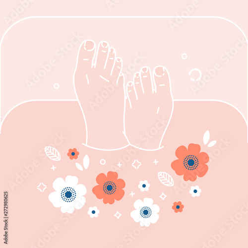 Woman taking a relaxing bath. Women period illustration. Womans health. Intimate hygiene. Vector illustration
