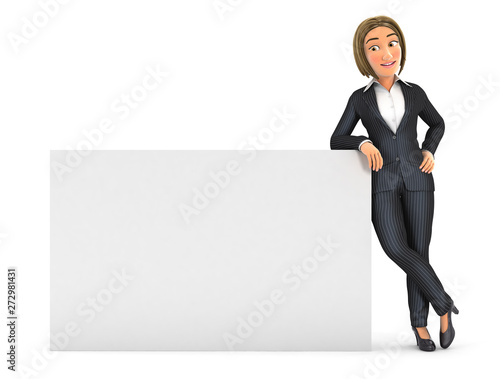 Fototapeta Naklejka Na Ścianę i Meble -  3d business woman leaning against white wall