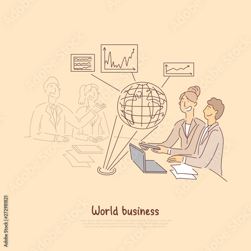 World business forum, foreign partners discuss cooperation, global trends, macroeconomic statistics banner