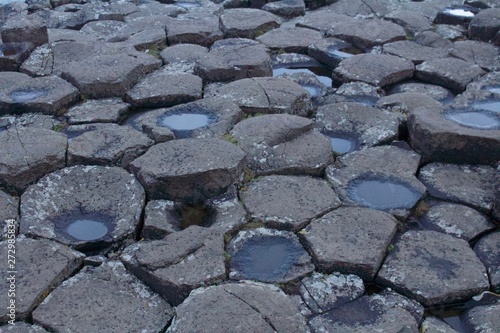 View of the Rocks of Giants Causeway with Puddles on some rocks