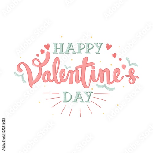 Hand Drawn Happy Valentine s Day Calligraphy Lettering With Banner - Vector Illustration