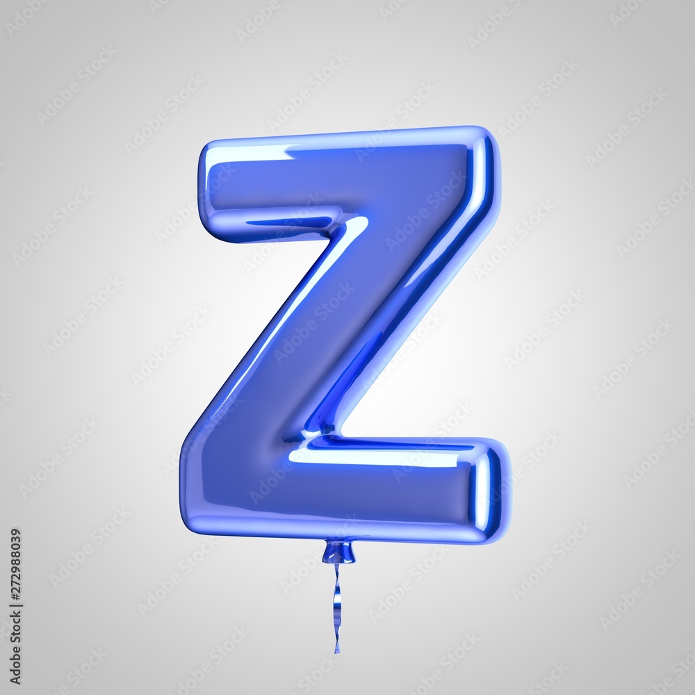 Shiny metallic blue balloon letter Z uppercase isolated on white background Shiny metallic blue balloon letter Z uppercase isolated on white background