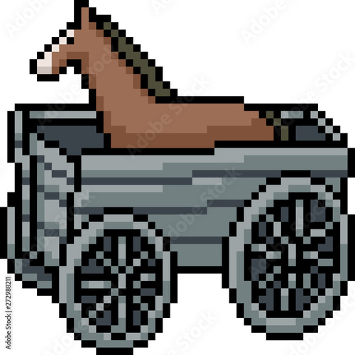 vector pixel art horse wagon