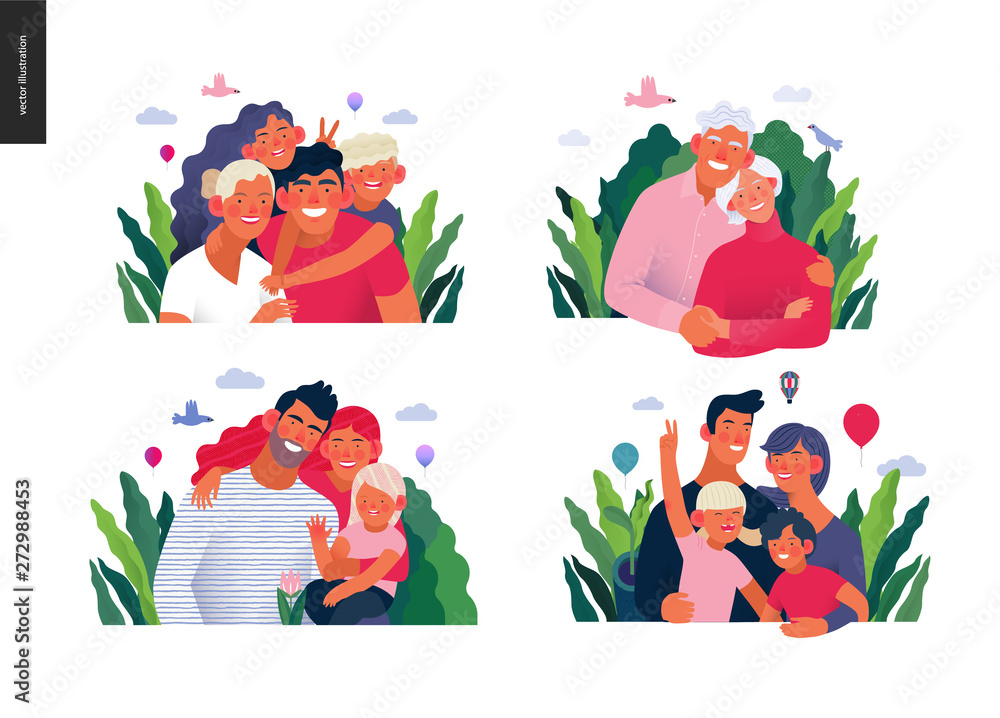 Fototapeta premium Medical insurance template - a happy family set