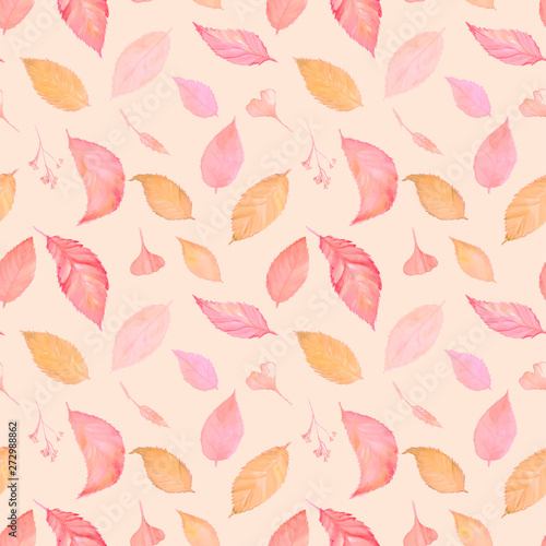 Autumn leaves floral seamless background.