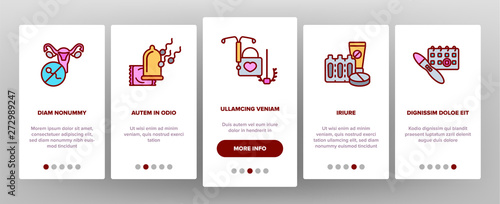 Contraception Vector Icons Onboarding Mobile App Page Screen. Contraception. Pregnancy Prevention Pictograms Collection. Safe Sex, Medical Birth Control. Pills, Condoms Outline Illustrations
