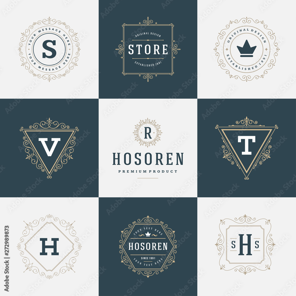 Set Luxury Logos template flourishes calligraphic elegant ornament lines.