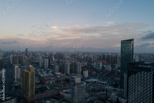 aerial view of HuangPu district  Shanghai  at dawn