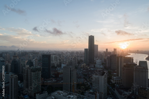 Fototapeta Naklejka Na Ścianę i Meble -  aerial view of HuangPu district, Shanghai, at dawn