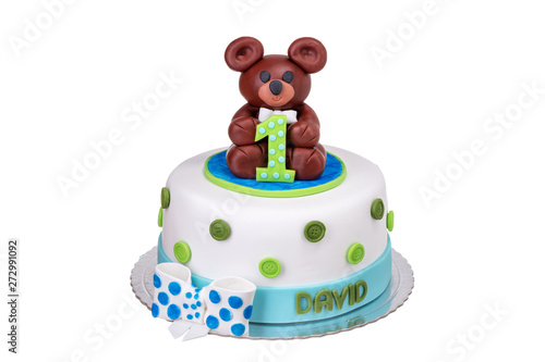Cake with a bear, a boy on his birthday one year. photo