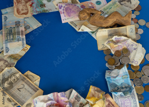 crying monkey with money on the blue background