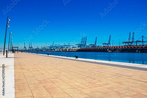 Mooring bollards and port facilities at Port of Algeciras, one of the largest ports in Europe and the world, Province of Cadiz, Andalusia Spain © Stanislava
