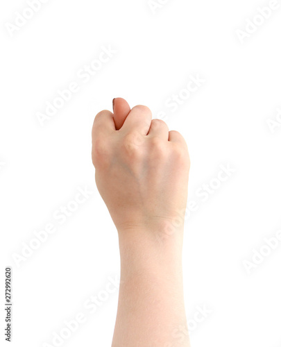 hand is showing a Fig on white background © b_lanka
