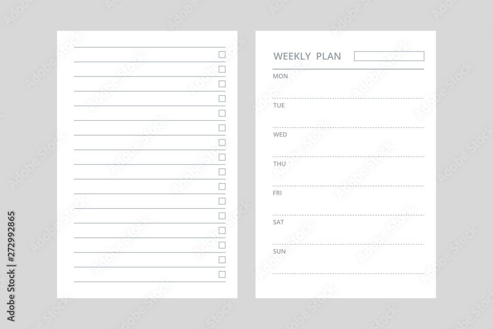 A5 planner Weekly plan, To Do List vector mockup A5 planner Weekly plan, To Do List vector mockup
