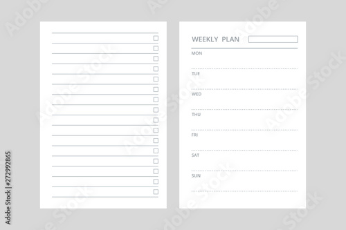 A5 planner Weekly plan, To Do List vector mockup