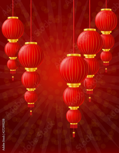 red chinese lanterns for holiday and festival decoration for design stock vector illustration