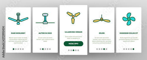 Ceiling Fans, Propellers Vector Onboarding Mobile App Page Screen. Electric Indoor Fans. Air Conditioning, Cooling, Climate Control Technology. Household Appliance Illustrations