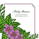 Vector illustration various pattern purple wreath frame with greeting card baby shower