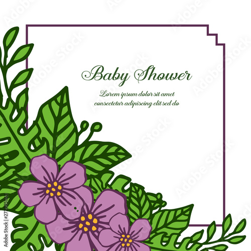 Fototapeta Naklejka Na Ścianę i Meble -  Vector illustration various pattern purple wreath frame with greeting card baby shower