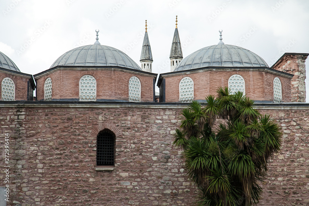Topkapi Palace in Istanbul. Ancient architecture. Cloudy weather.