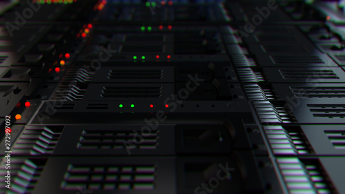 3d render background with. Technology theme. Abstract detailed server rack. 