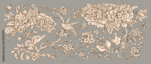 Nature flowers spring summer beauty peonies Apple tree branches birds Valentine's day mother's day mom