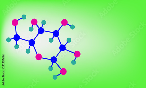 Fructose molecule, isometric chemical model, copy space.