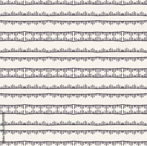 Decorative embroidery stitching stripes pattern. Victorian needlework seamless vector background. Hand stitch ornamental textile print. Monochrome ecru cream handicraft home decor. Simple needlework